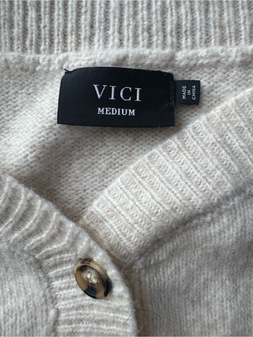 Vici Cream Off-Shoulder Button-Front Sweater with Black Bow Straps Size M - Picture 10 of 11